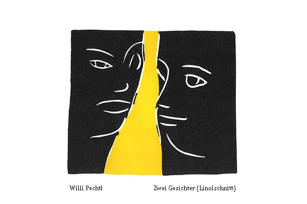 Linolschnitt: zwei Gesichter